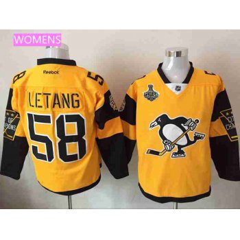 Women's Pittsburgh Penguins #58 Kris Letang Yellow Stadium Series 2017 Stanley Cup Finals Patch Stitched NHL Reebok Hockey Jersey
