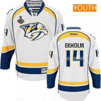 Youth Nashville Predators #14 Mattias Ekholm White 2017 Stanley Cup Finals Patch Stitched NHL Reebok Hockey Jersey