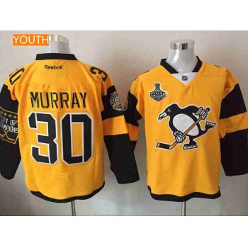 Youth Pittsburgh Penguins #30 Matt Murray Yellow Stadium Series 2017 Stanley Cup Finals Patch Stitched NHL Reebok Hockey Jersey