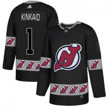 Men's New Jersey Devils #1 Keith Kinkaid Black Team Logos Fashion Adidas Jersey
