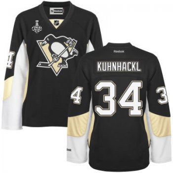 Women's Pittsburgh Penguins #34 Tom Kuhnhackl Black Team Color 2017 Stanley Cup NHL Finals Patch Jersey