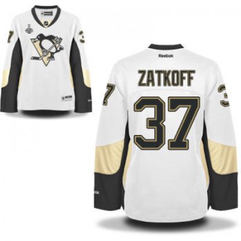 Women's Pittsburgh Penguins #37 Jeff Zatkoff White Road 2017 Stanley Cup NHL Finals Patch Jersey