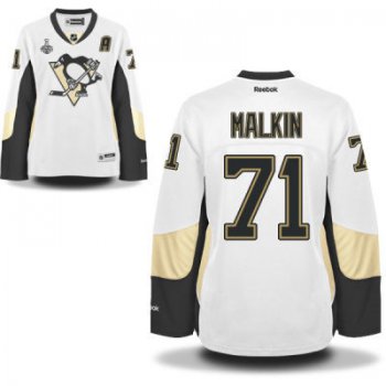 Women's Pittsburgh Penguins #71 Evgeni Malkin White Road 2017 Stanley Cup NHL Finals A Patch Jersey