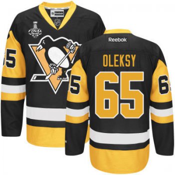 Youth Pittsburgh Penguins #65 Steve Oleksy Black With Gold 2017 Stanley Cup NHL Finals Patch Jersey