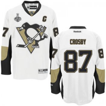 Youth Pittsburgh Penguins #87 Sidney Crosby White Away 2017 Stanley Cup NHL Finals C Patch Jersey