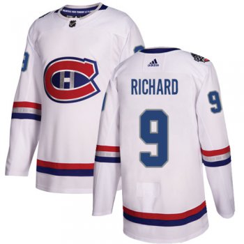Adidas Canadiens #9 Maurice Richard White Authentic 2017 100 Classic Stitched NHL Jersey
