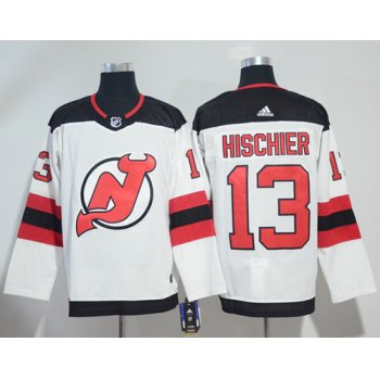 Adidas New Jersey Devils #13 Nico Hischier White Road Authentic Stitched NHL Jersey