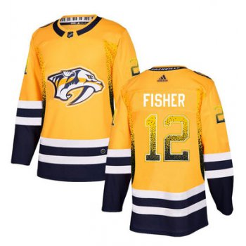 Men's Nashville Predators #12 Mike Fisher Gold Drift Fashion Adidas Jersey