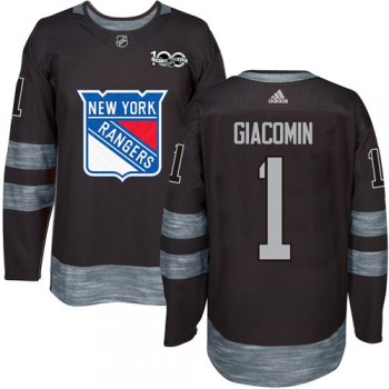 Men's York Rangers #1 Eddie Giacomin Black 1917-2017 100th Anniversary Stitched NHL Jersey