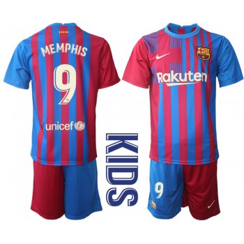 Youth 2021-2022 Club Barcelona home red 9 Nike Soccer Jerseys1
