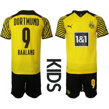 Youth 2021-2022 Club Borussia Dortmund home yellow 9 Soccer Jersey