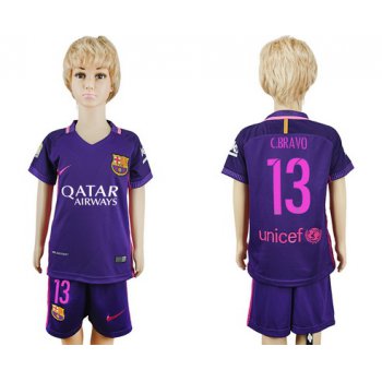 2016-17 Barcelona #13 C.BRAVO Away Soccer Youth Purple Shirt Kit