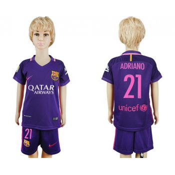 2016-17 Barcelona #21 ADRIANO Away Soccer Youth Purple Shirt Kit