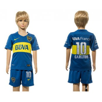2016-17 Boca Juniors #10 CARLITOS Home Soccer Youth Teal Shirt Kit