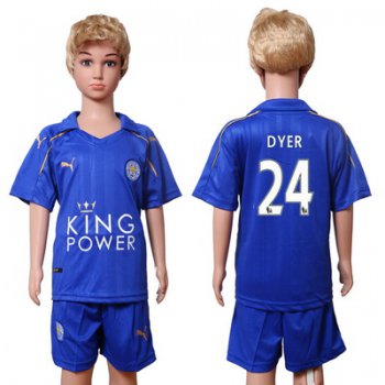 2016-17 Leicester City #24 DYER Home Soccer Youth Blue Shirt Kit