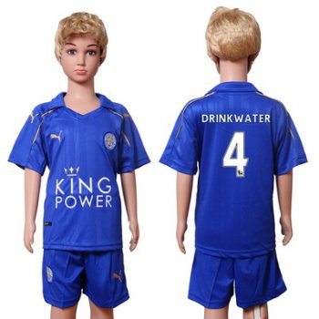 2016-17 Leicester City #4 DRINKWATER Home Soccer Youth Blue Shirt Kit