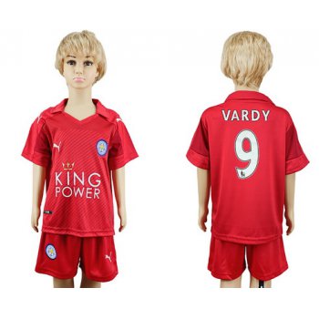 2016-17 Leicester City #9 VARDY Away Soccer Youth Red Shirt Kit
