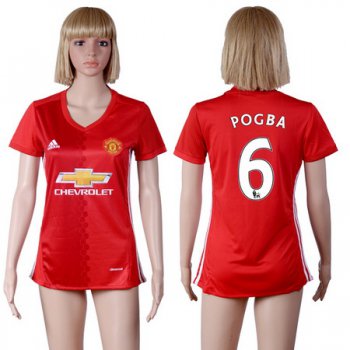 2016-17 Manchester United #6 POGBA Home Soccer Women's Red AAA+ Shirt