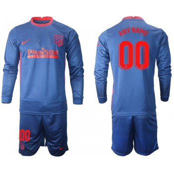 Men 2020-2021 club Atletico Madrid away long sleeves customized blue Soccer Jerseys