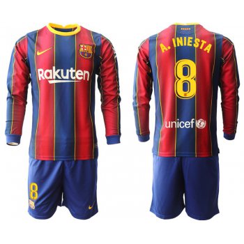Men 2020-2021 club Barcelona home long sleeve 8 red Soccer Jerseys