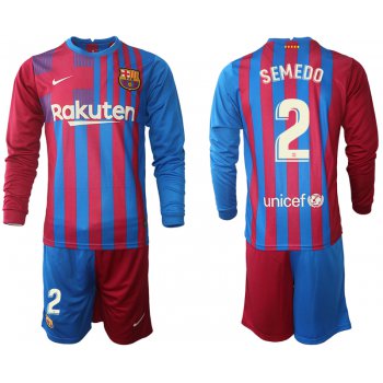 Men 2021-2022 Club Barcelona home red blue Long Sleeve 2 Nike Soccer Jersey