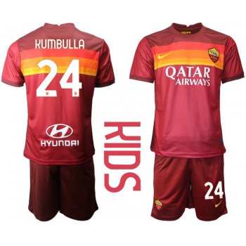 Youth 2020-2021 club AS Roma home 24 red Soccer Jerseys
