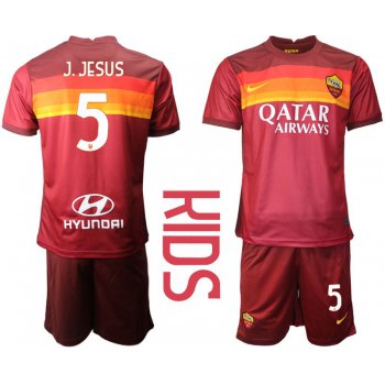 Youth 2020-2021 club AS Roma home 5 red Soccer Jerseys