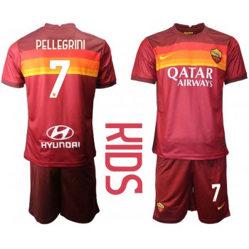 Youth 2020-2021 club AS Roma home 7 red Soccer Jerseys