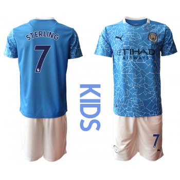 Youth 2020-2021 club Manchester City home blue 7 Soccer Jerseys
