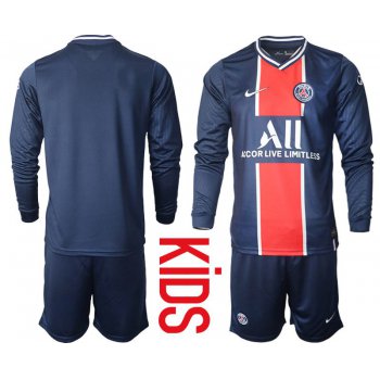 Youth 2020-2021 club Paris St German home long sleeve blue Soccer Jerseys