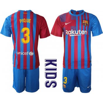Youth 2021-2022 Club Barcelona home blue 3 Nike Soccer Jersey
