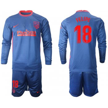 Men 2020-2021 club Atletico Madrid away long sleeves 18 blue Soccer Jerseys