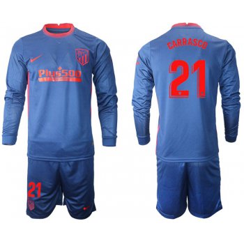 Men 2020-2021 club Atletico Madrid away long sleeves 21 blue Soccer Jerseys