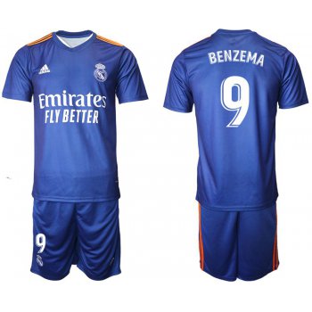 Men 2021-2022 Club Real Madrid away blue 9 Adidas Soccer Jersey