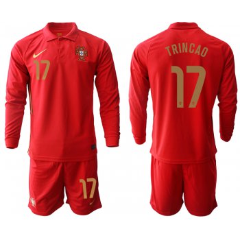Men 2021 European Cup Portugal home red Long sleeve 17 Soccer Jersey