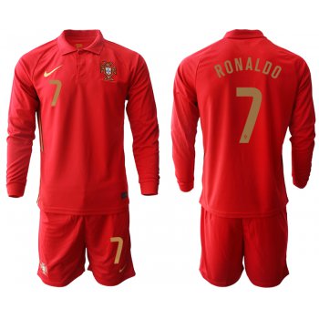 Men 2021 European Cup Portugal home red Long sleeve 7 Soccer Jersey1