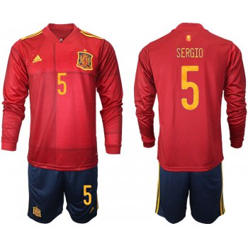 Men 2021 European Cup Spain home Long sleeve 5 soccer jerseys