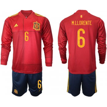 Men 2021 European Cup Spain home Long sleeve 6 soccer jerseys