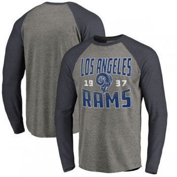 Los Angeles Rams NFL Pro Line by Fanatics Branded Timeless Collection Antique Stack Long Sleeve Tri-Blend Raglan T-Shirt Ash