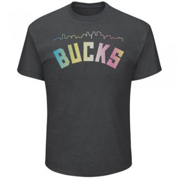 Milwaukee Bucks Majestic Heather Charcoal Tek Patch Color Reflective Skyline T-Shirt