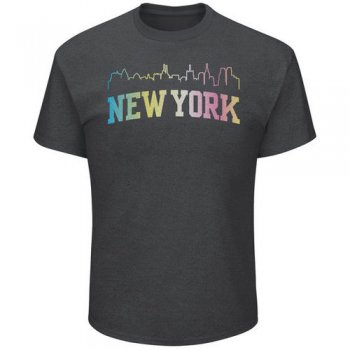 New York Knicks Majestic Heather Charcoal Tek Patch Color Reflective Skyline T-Shirt