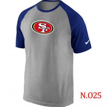 Mens San Francisco 49ers Ash Tri Big Play Raglan T-Shirt Grey- Blue