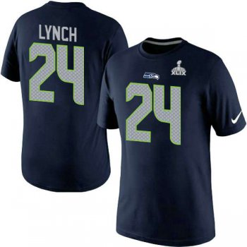 Nike Seattle Seahawks #24 Marshawn Lynch Blue Superbowl T-shirt