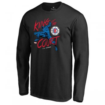 Men's LA Clippers Fanatics Branded Black Marvel Black Panther King of the Court Long Sleeve T-Shirt