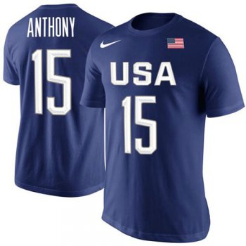 Team USA 15 Carmelo Anthony Basketball Nike Rio Replica Name & Number T-Shirt Royal