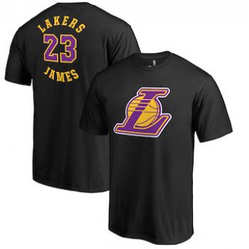 Men's Los Angeles Lakers 23 LeBron James Fanatics Branded Black Round About Name & Number T-Shirt