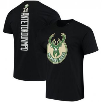 Men's Milwaukee Bucks 34 Giannis Antetokounmpo Fanatics Branded Black Backer Name & Number T-Shirt