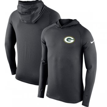 Men's Green Bay Packers Nike Charcoal Stadium Touch Hooded Performance Long Sleeve T-Shirt