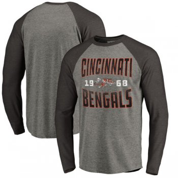 Cincinnati Bengals NFL Pro Line by Fanatics Branded Timeless Collection Antique Stack Long Sleeve Tri-Blend Raglan T-Shirt Ash