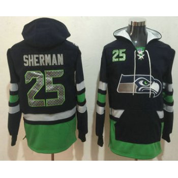 Men's Seattle Seahawks #25 Richard Sherman NEW Navy Blue Pocket Stitched NFL Pullover Hoodie